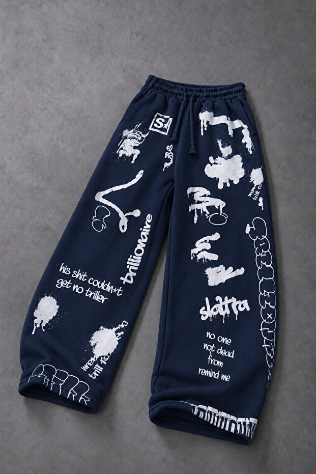 Men's Navy Blue S Graffiti Baggy Tracksuit