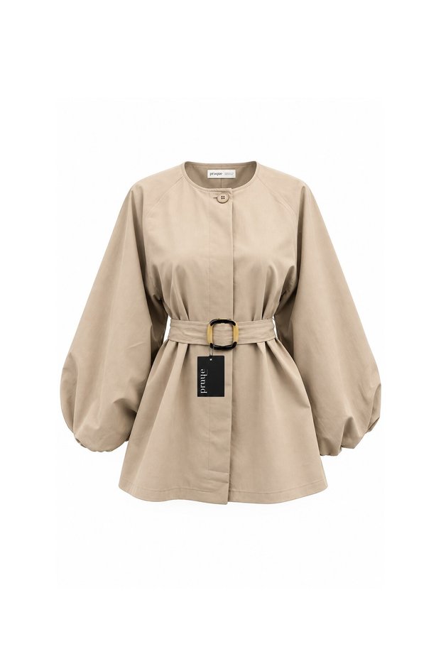 Balloon Sleeve Belted Cap Beige