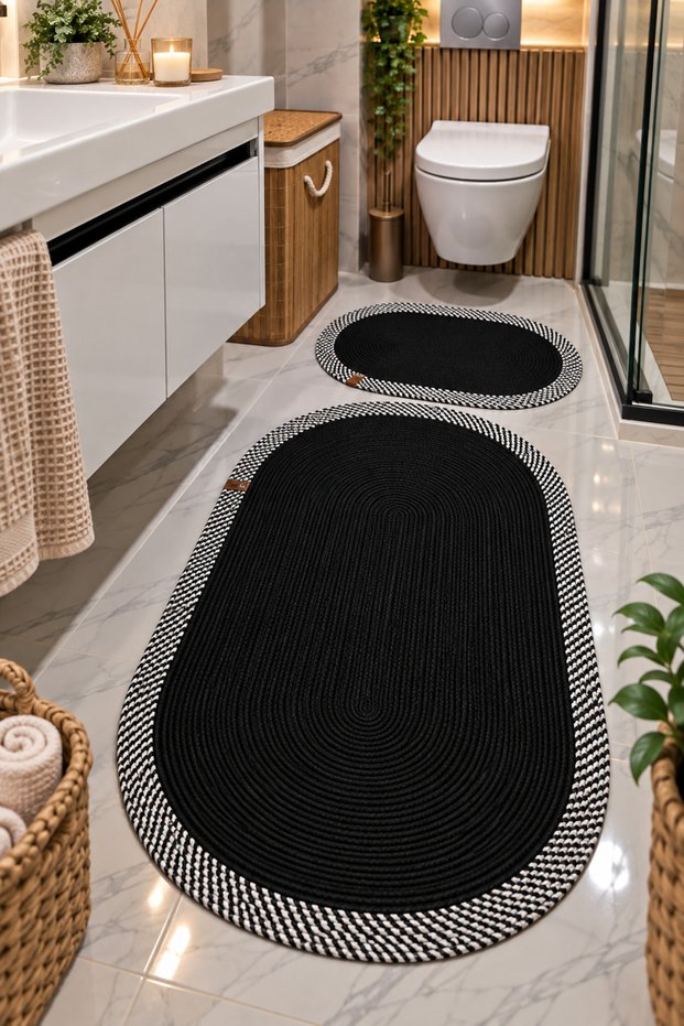 Jute Straw 2-Piece Large Size Bath Mat Set 70X120 and 40X60 cm Bathroom Rug Toilet Mat