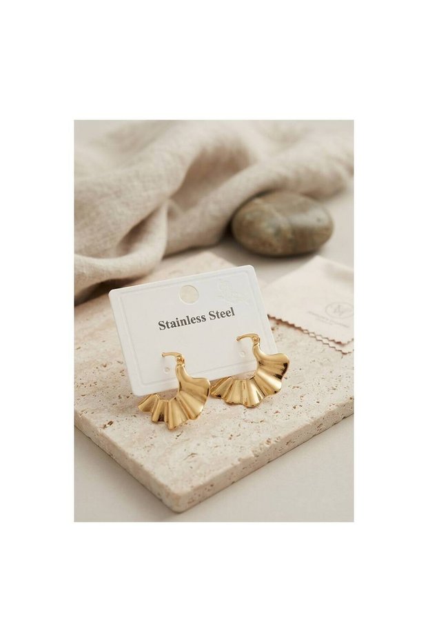 316L Steel Gold Color Fan Model Earrings Tj-Bkp12045
