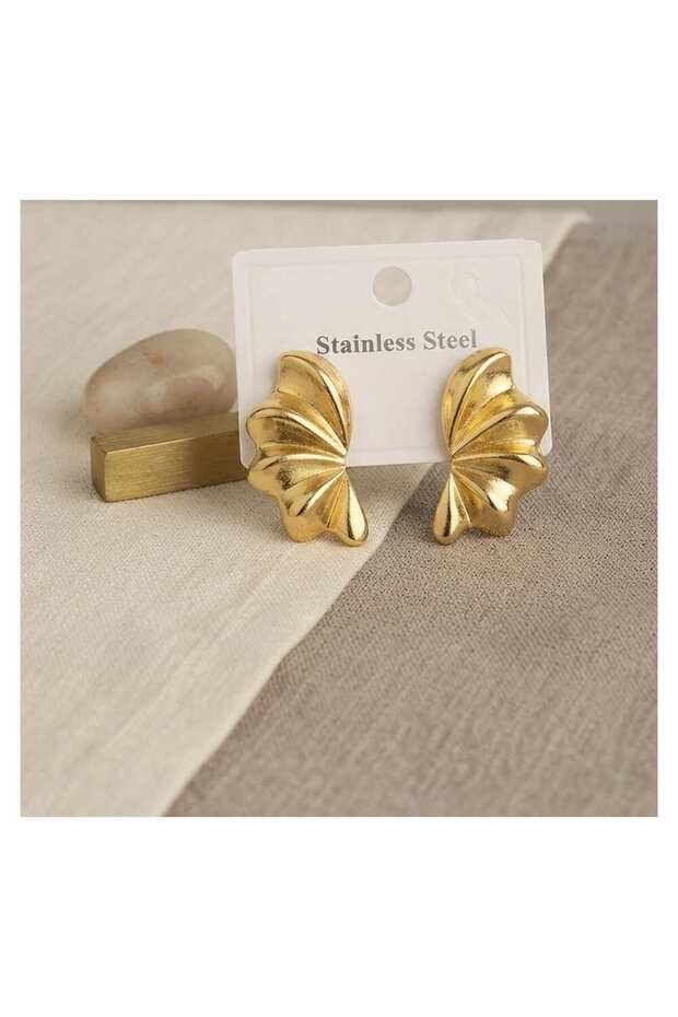 316L Steel Gold Color Vintage 3D Wavy Model Earrings Tj-Bkp12038