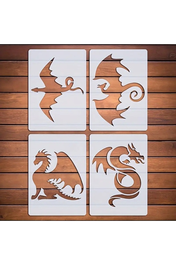 4 Pcs Dragon Stencil Set - Flying, Sitting, Soaring, Twisting Designs for Wall, Wood, Fabric, and Ca