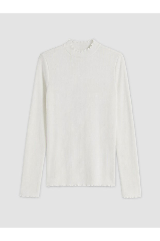 Vizyon New Season White Stand Collar Women's Knitwear T-Shirt