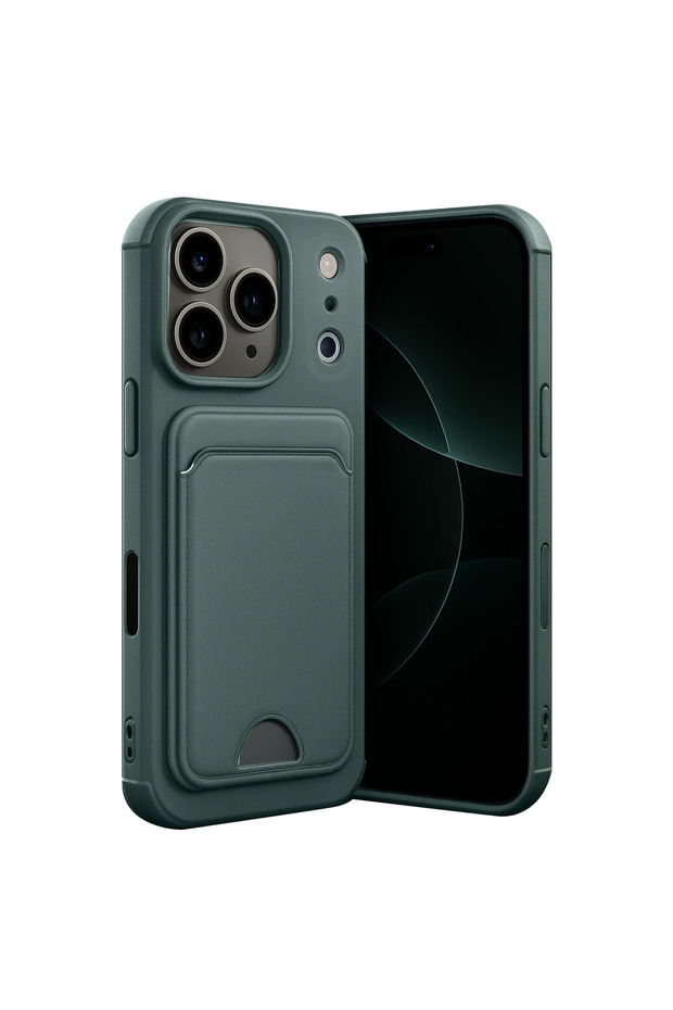 Apple iPhone 17 Pro Max Kelvin Silicone with Business Card Holder - Dark Green