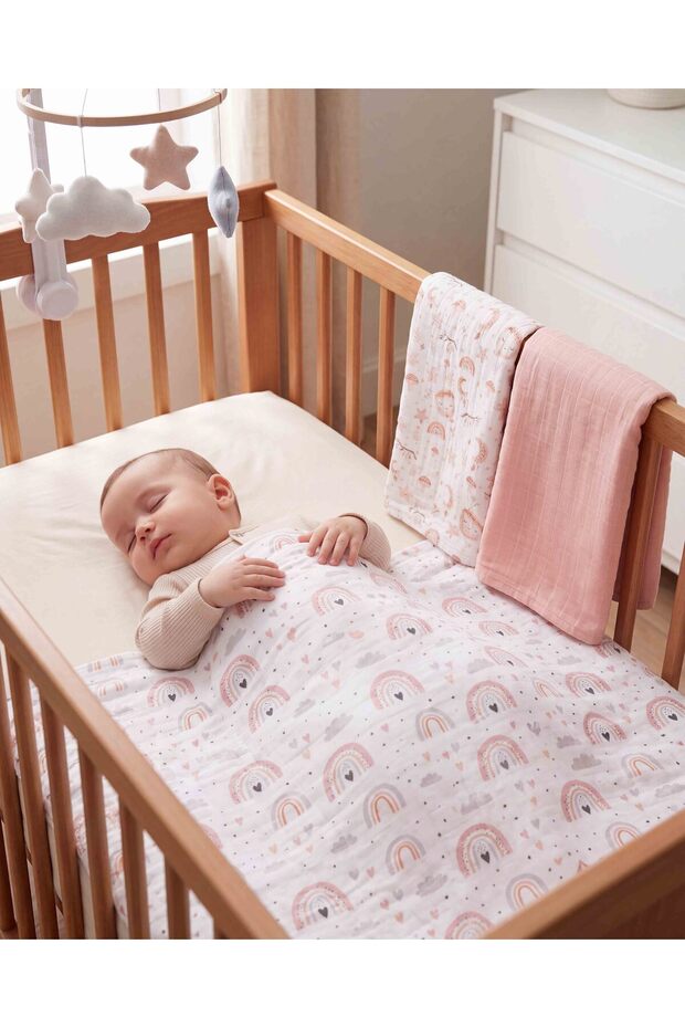 75 X 75 cm 3-Piece Printed Luminous Double Layered 100% Cotton Muslin Cover - Blanket - Swaddle