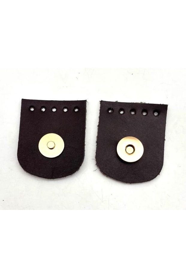 Real Leather Single-Plantation Magnet Snap Fastener Dark Brown Golden Metallic