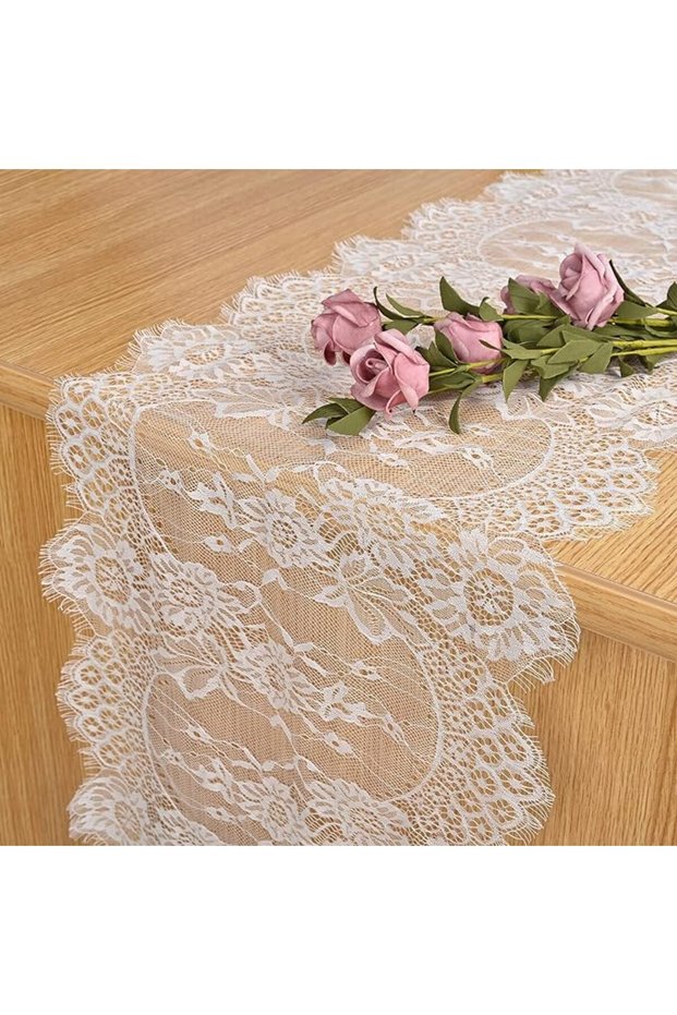 1 Pack Lace Table Runner White Vintage Lace Fabric Table Runner for Wedding Reception Table