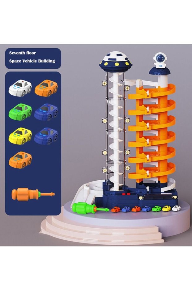 Children's Space Adventure Track Set,Inertia Slide Car Toy with Electric Lift and Lights