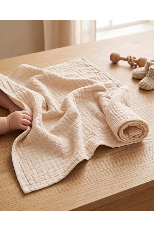 100 X 120 cm Li̇na Double Layer 100% Cotton Muslin Cover - Blanket - Swaddle