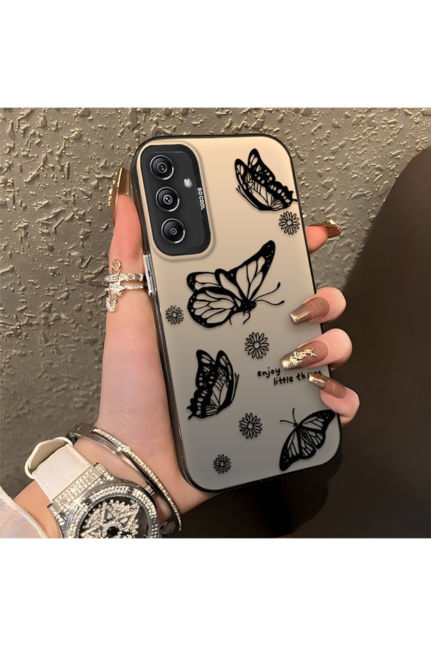 Samsung Galaxy M34 Compatible Plain Feel Case, Line Butterfly Daisy English Slogan Pattern