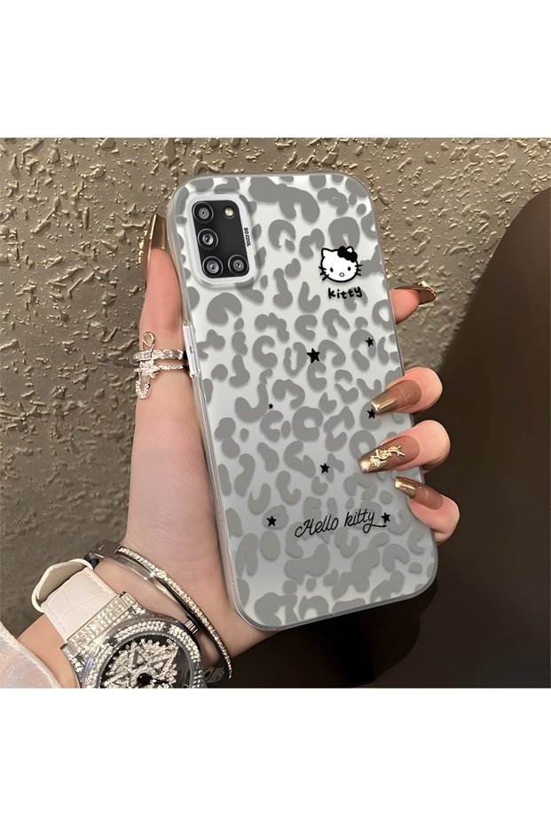 Samsung Galaxy A31 Compatible Gray Leopard Pattern Phone Case, Star English Art Print