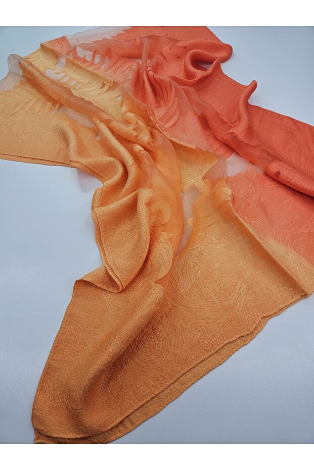 Luxury Gradient Burnt Pattern Jacquard Transparent Shawl 80 X 190 cm Embossed Floral Texture