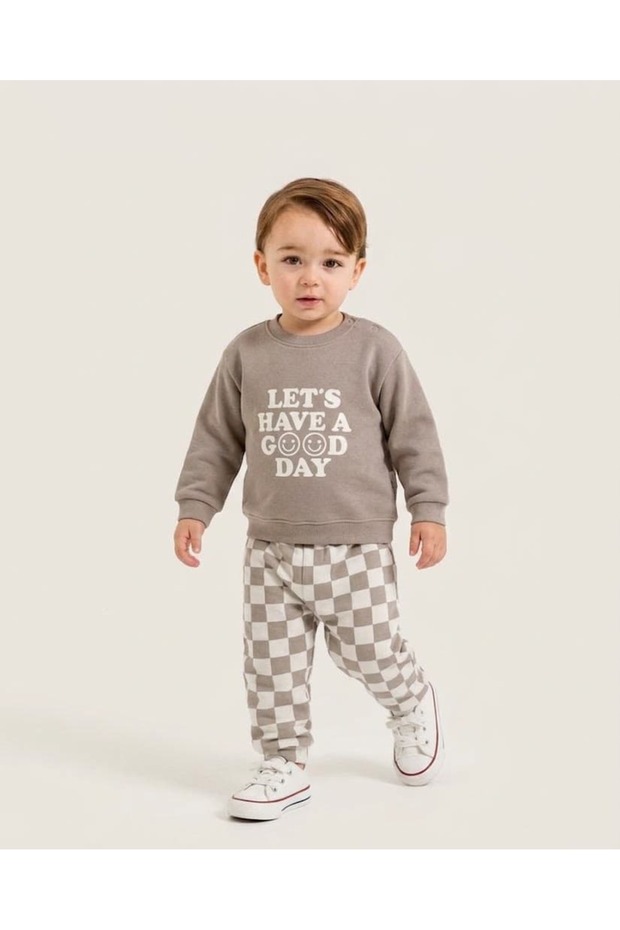 "Let's Have a Good Day" Şardonlu Winter 100% Cotton Baby Boy 2-Piece Set