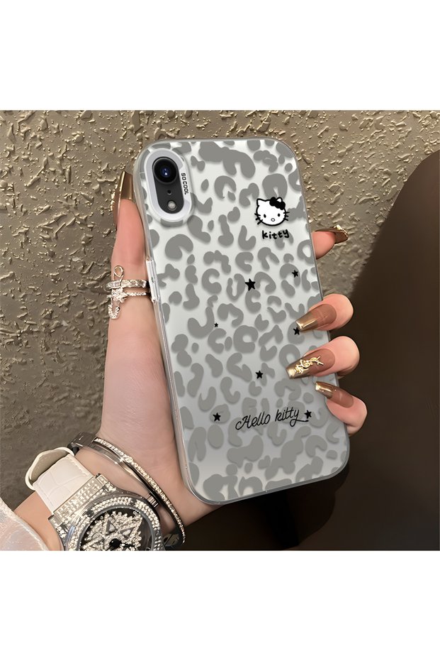 iPhone Xr Compatible Grey Leopard Pattern Phone Case, Star English Art Print
