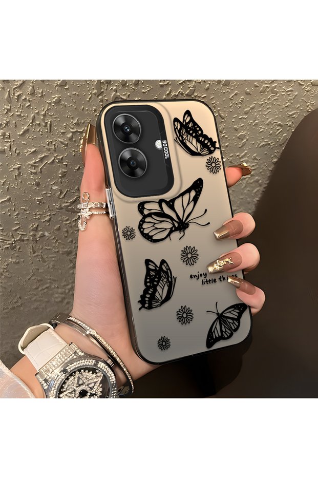 Realme Note 60 Compatible Plain Feel Case, Line Butterfly Daisy English Slogan Pattern