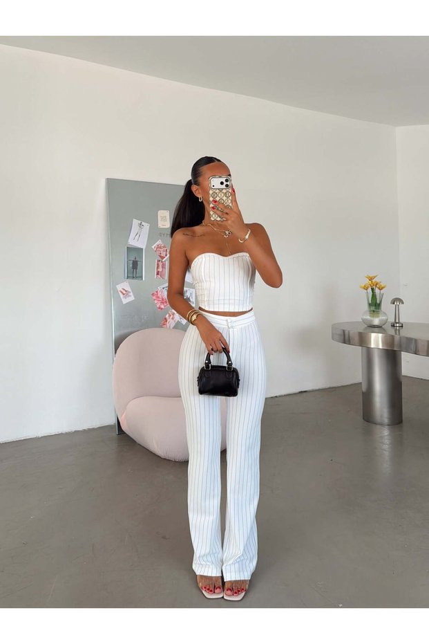 Striped Strapless Set - White
