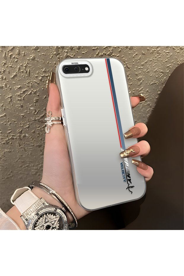 Speed Racing Style Case Compatible with iPhone 7 Plus/8 Plus, Red Blue Vertical Stripe Racing English Motif