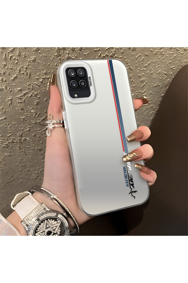 Samsung Galaxy A12/M12 Compatible Speed Race Style Case, Red Blue Vertical Stripe Racing English Motif