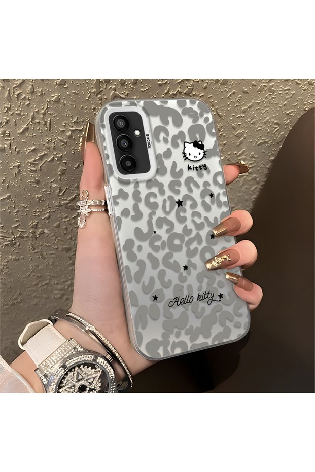 Samsung Galaxy F23 Compatible Gray Leopard Pattern Phone Case, Star English Art Print
