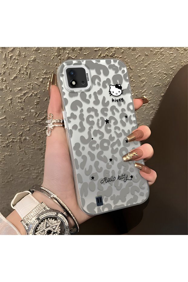 Realme C11 2021 Compatible Grey Leopard Pattern Phone Case, Star English Art Print