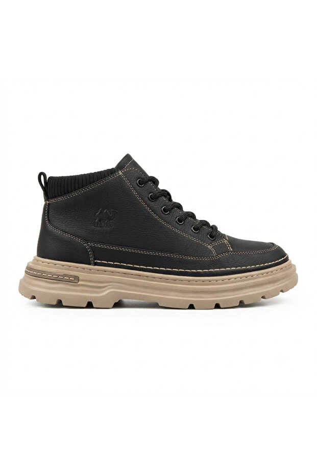 Canyon Black Thick Sole Lace-Up Daily Casual Boots