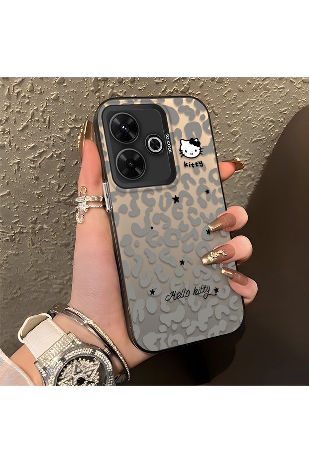 Redmi 13/13X Compatible Gray Leopard Pattern Phone Case, Star English Art Print