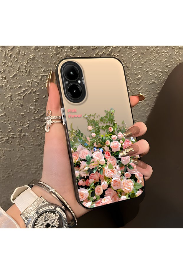 Realme C67 4g Compatible Pink Rose Flower Sea Phone Case, Floral Drawing Art Print