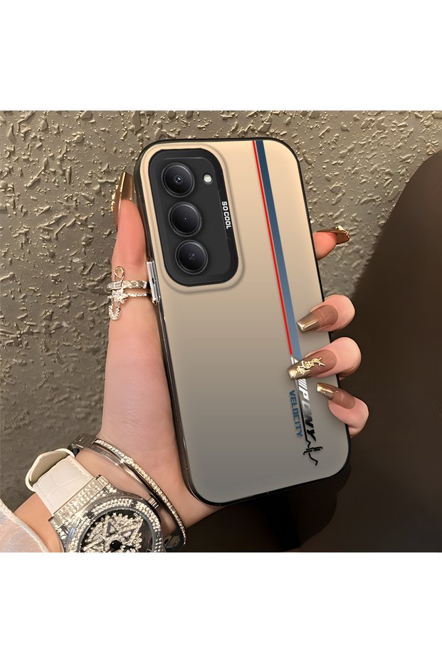 Redmi 15 5g Compatible Speed Race Style Case, Red Blue Vertical Stripe Racing English Motif