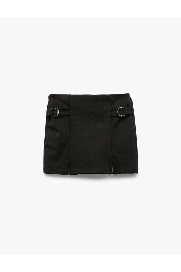 Basic Shorts with Buckle Detail and Elastic Waistband