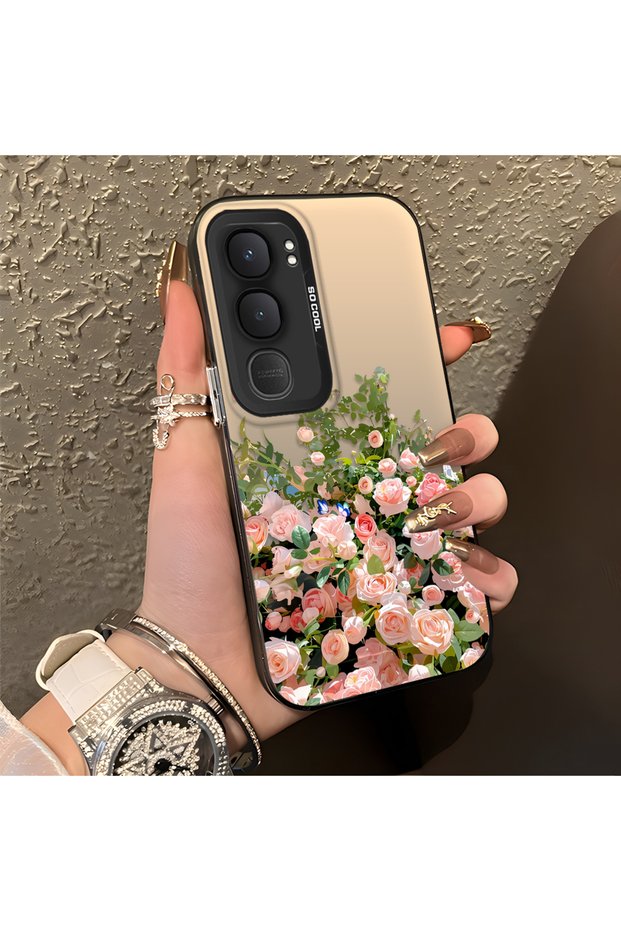 Vivo Y31/Y21D Compatible Pink Rose Flower Sea Phone Case, Floral Drawing Art Print
