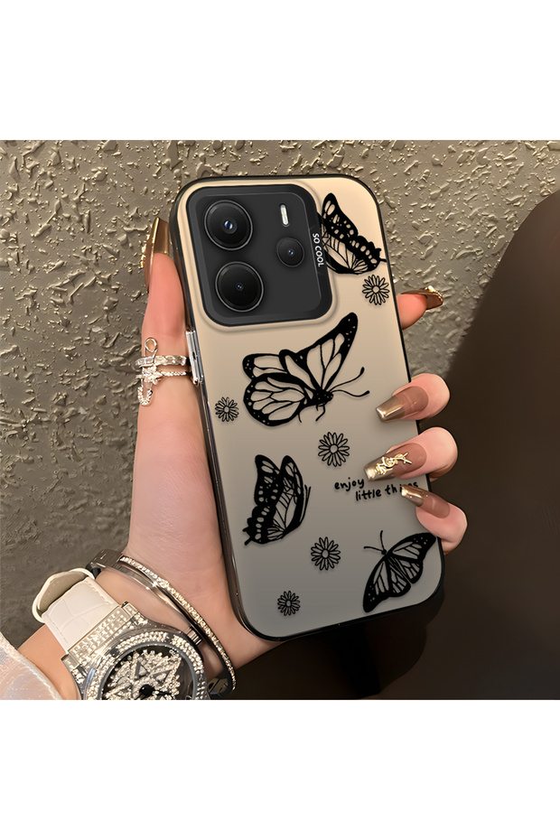 Redmi Note 14 4g Compatible Simple Feel Case, Line Butterfly Daisy English Slogan Pattern