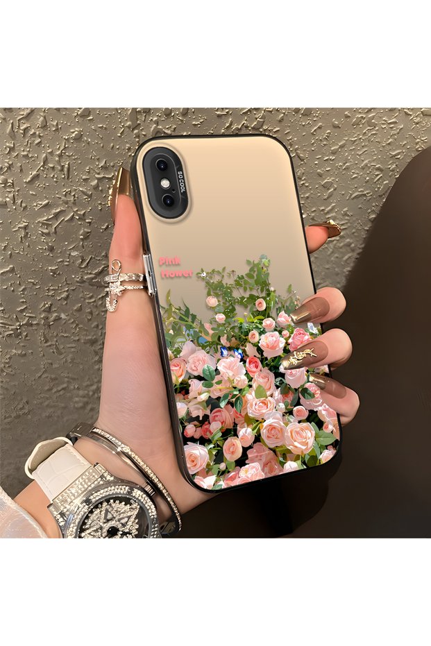 iPhone XS Max Compatible Pink Rose Flower Sea Phone Case, Flower Drawing Art Print