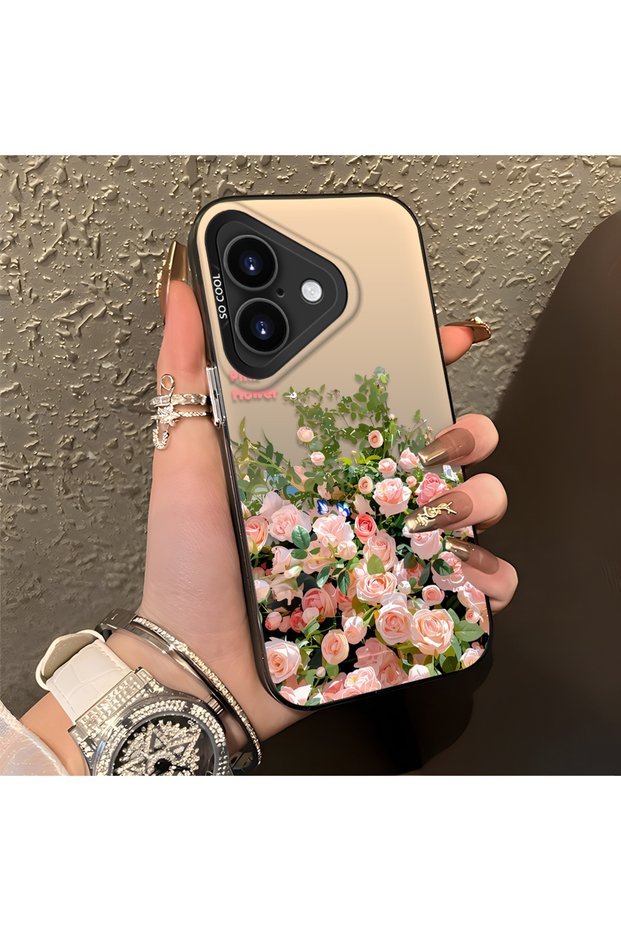 iPhone 16 Plus Compatible Pink Rose Flower Sea Phone Case, Floral Art Print