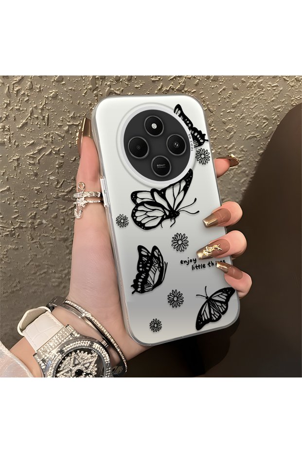 Redmi A4 Compatible Plain Feel Case, Line Butterfly Daisy English Slogan Pattern