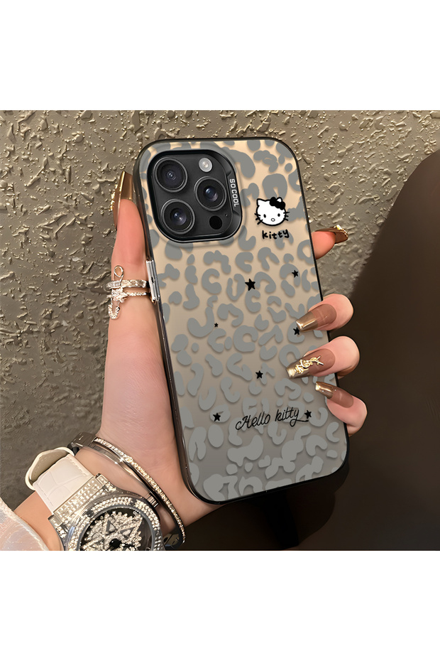 iPhone 16 Pro Compatible Gray Leopard Pattern Phone Case, Star English Art Print