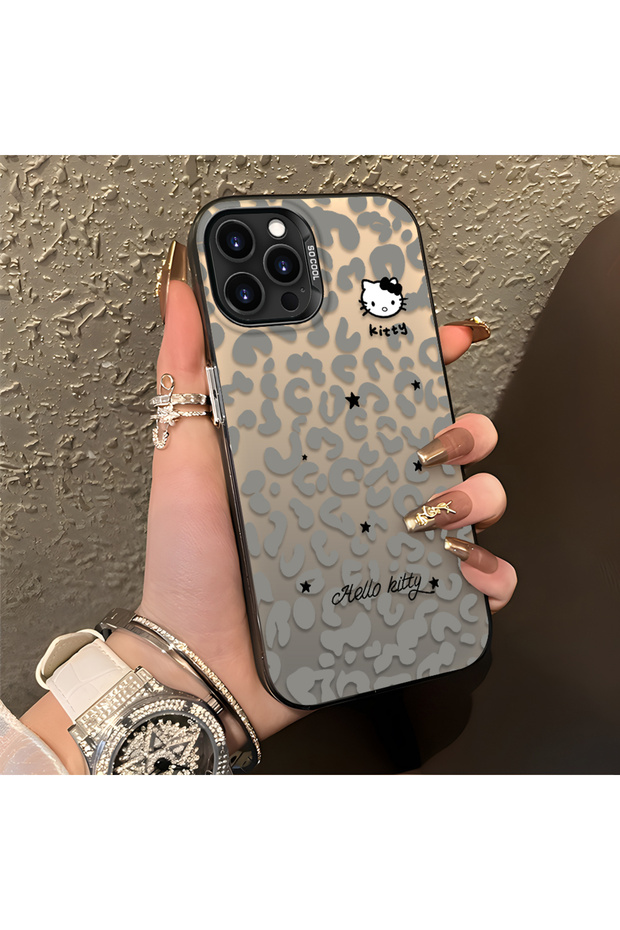 iPhone 14 Pro Compatible Gray Leopard Pattern Phone Case, Star English Art Print