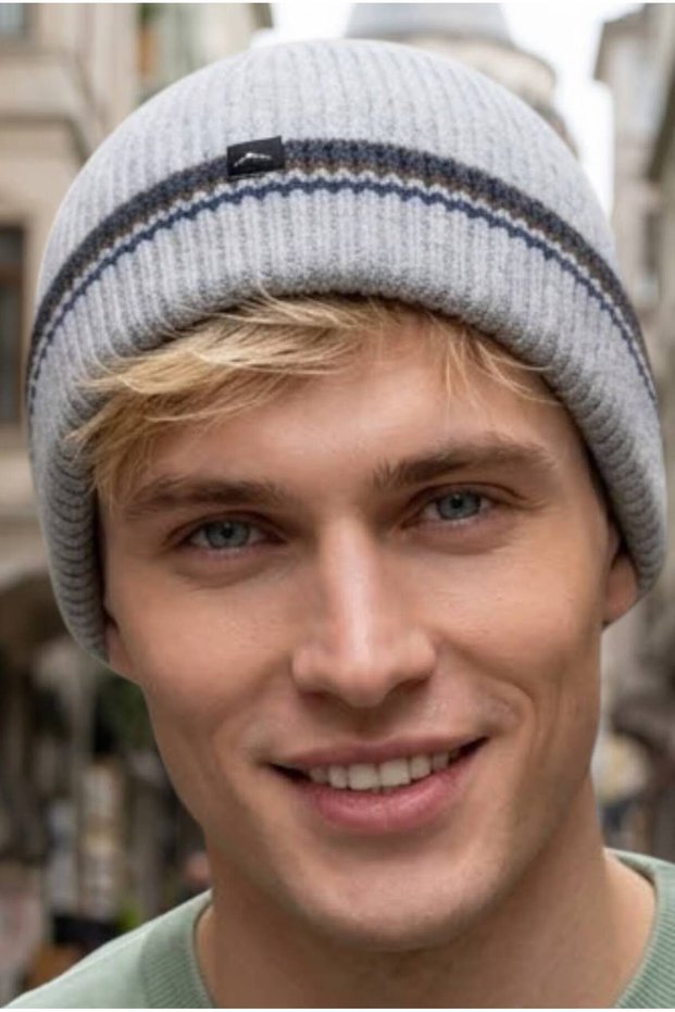 Men's Striped Folded Knitwear Knitted Winter Beanie