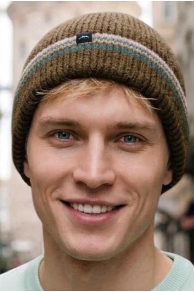 Men's Striped Folded Knitwear Knitted Winter Beanie