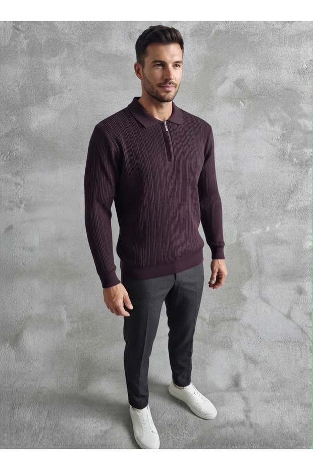 Zippered Long Sleeve Knit Sweater