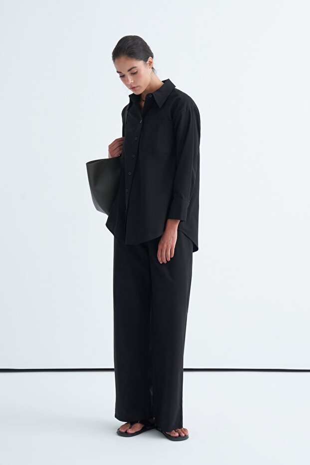Basic Shirt Pants Set Black