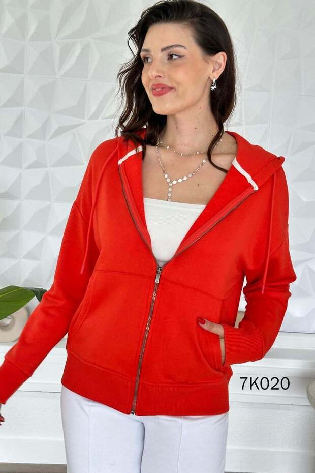Zippered Hooded 2 Thread Sweatshirt 7K020