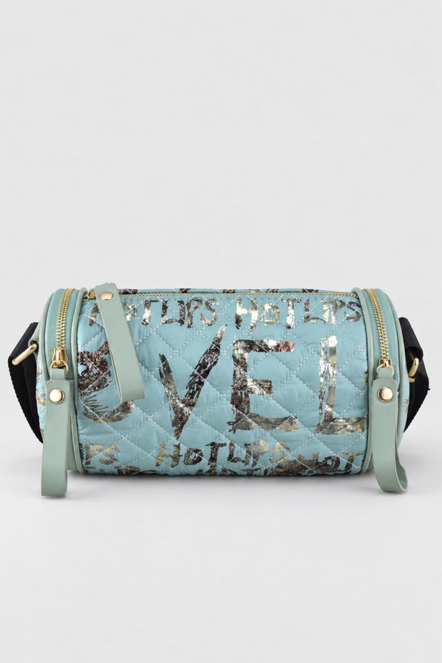 Zely Women's Printed Parachute Fabric Cylinder Model Shoulder Bag Mint Green