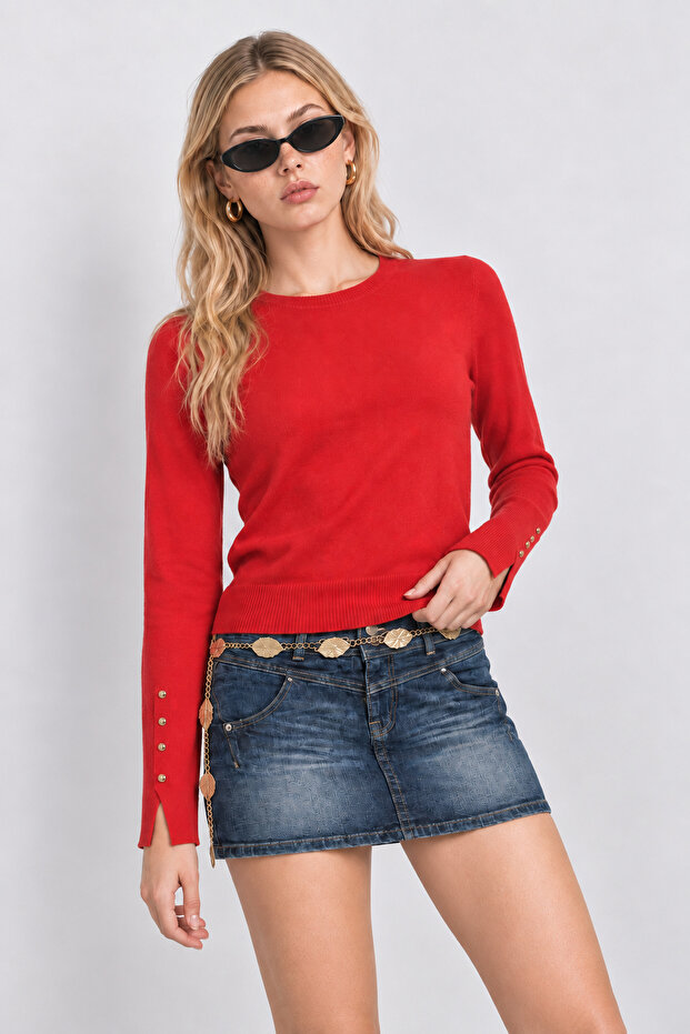 Button Detailed Knitwear Sweater Lmx0103 Red