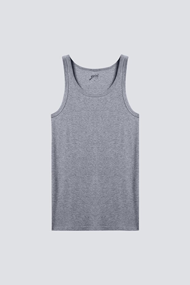 Men's 100% cotton ribbed tank top - grey melange
