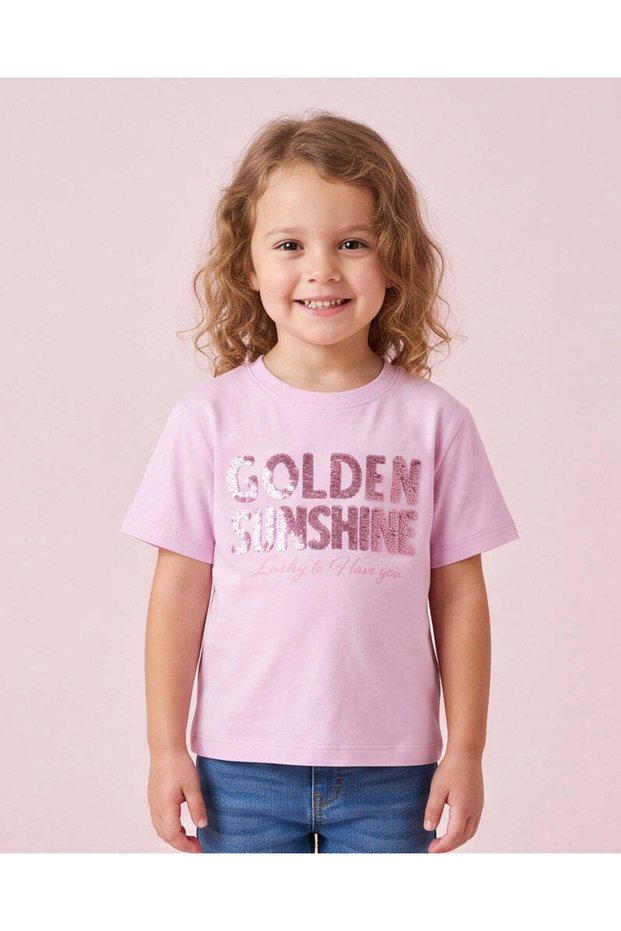 Girls Lilac Sequin Slogan T Shirt