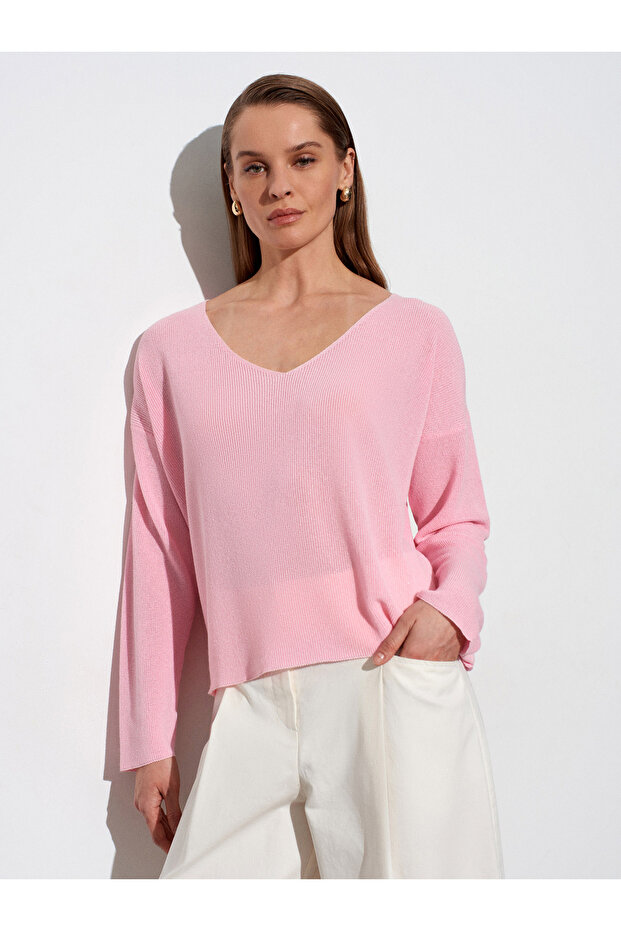 V-Neck Draped Mercerized Sweater
