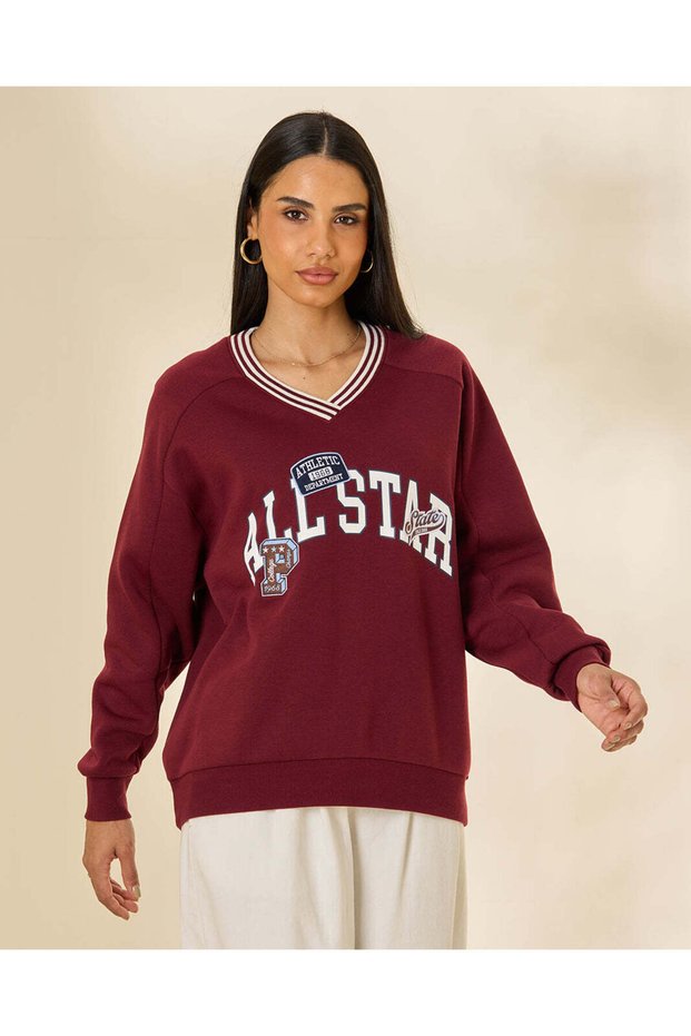 Women Burgundy Printed Sweatshirt