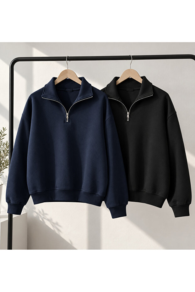 Unprinted 2-Pack Half Zipper Stand Collar Sweater
