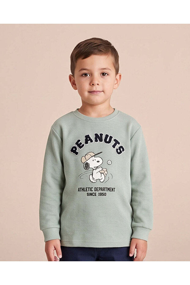 Boys Green Snoopy Embroidered T-Shirt