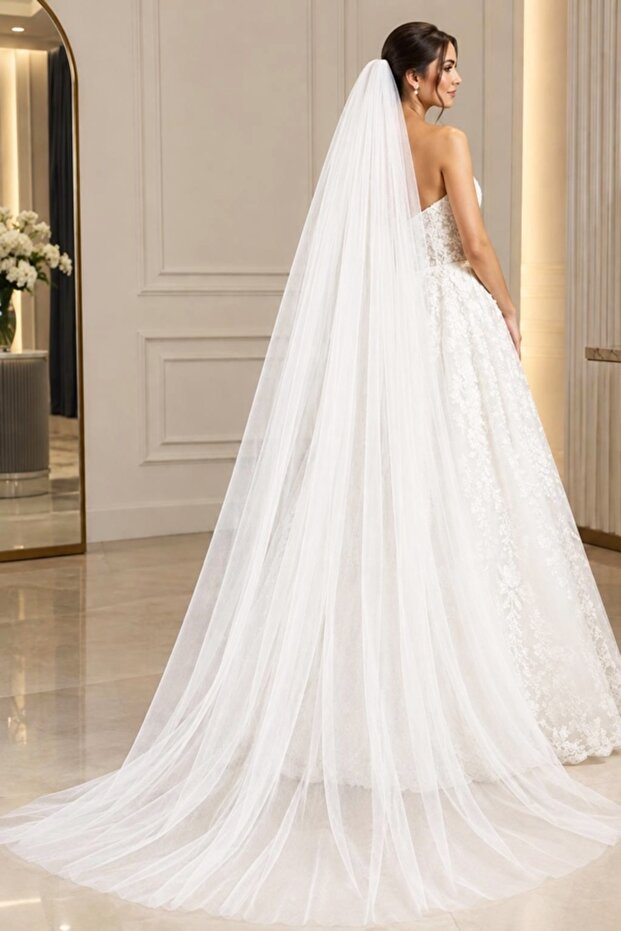 Wedding Veil - Bridal Veil Off-White 2 Meters Long 3 Meters Wide Oval Cut with Comb Heavy Dreamy Tulle